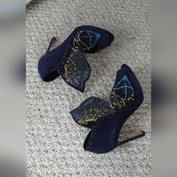 Sergio Rossi Poetic Surrealism night blue butterfly suede heels size 6.5 - Picture 6 of 16